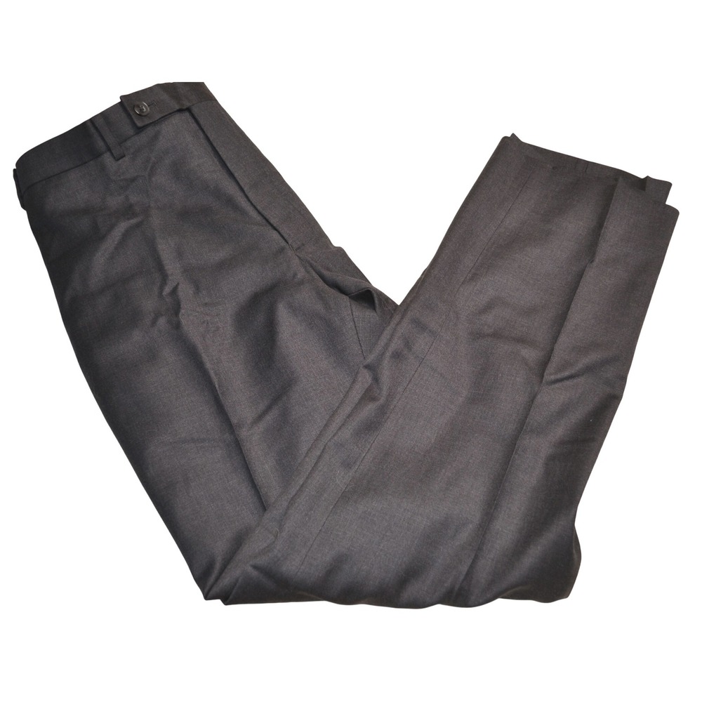 Men's 37L Wool Dress Pants Gray Flat Front Business Casual Tailored Fit
